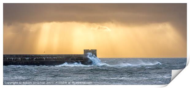 Saltcoats harbour storm Print by Robert Strachan