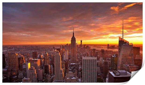 Fiery New York Sunset Print by Robert Strachan
