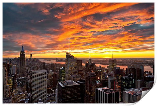 Fiery Skies over the City Print by Robert Strachan