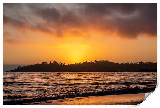 Sunset on Carmel Beach, California Print by Ray Hill