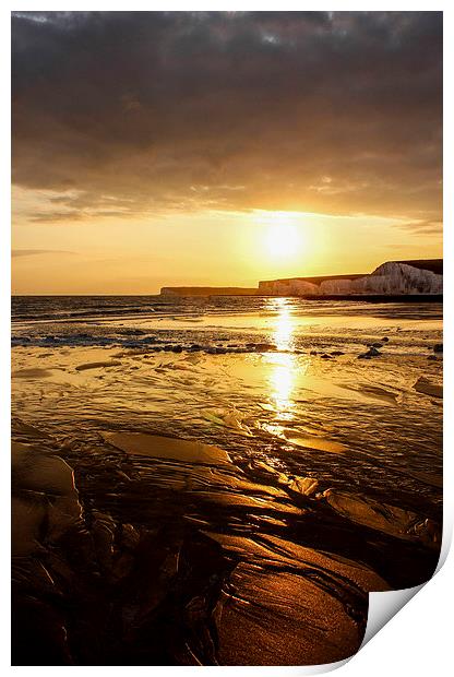 Sunset over Birling Gap Print by Matthew Silver