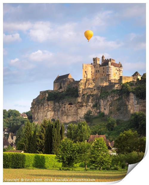 Hot Air Ballon Over Chateau de Beynac, France. Print by Garry Smith