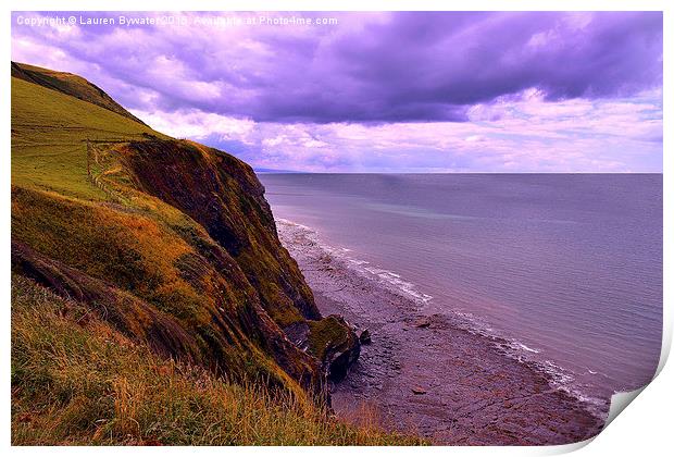 Borth Cliffs, Coastal View, Wales Print by Lauren Bywater