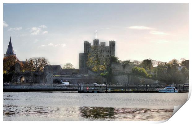 Rochester Castle, River View. Print by Leonard Lawday
