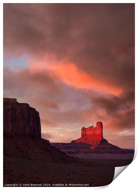Sunset in Monument Valley Print by Dave Bowman
