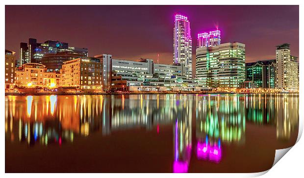 Pink Glow at Canary Wharf Print by John Ly