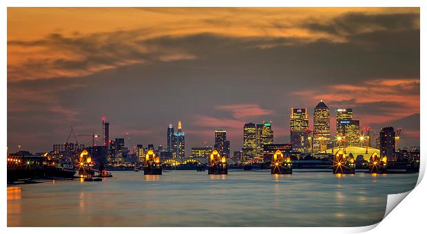 River Thames with Canary Wharf and O2 in the backg Print by John Ly