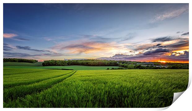 Sunset on Wheatfields in Kent Print by John Ly
