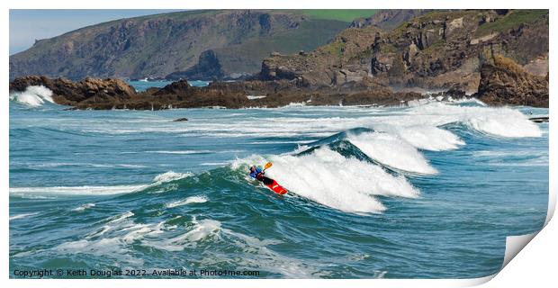 Surfing at Bude Print by Keith Douglas