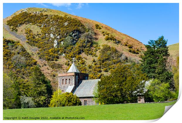 All Saints Church and Priest's Crag, Watermillock, Ullswater Print by Keith Douglas