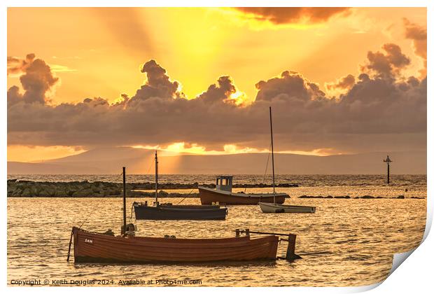 Boats in Morecambe Bay at Sunset Print by Keith Douglas