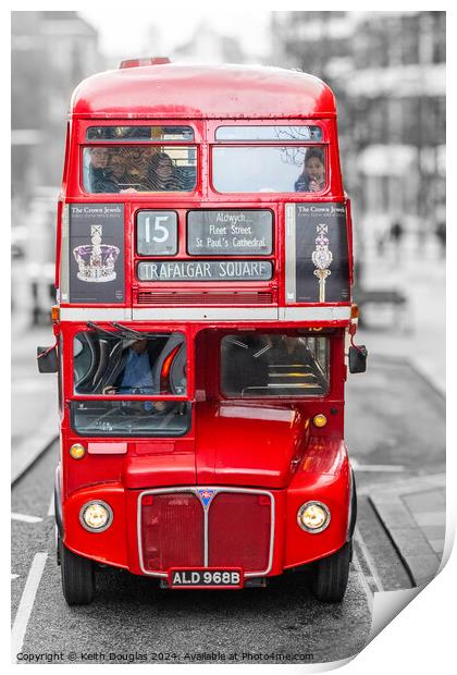 Red London Bus to Trafalgar Square Isolations Print by Keith Douglas