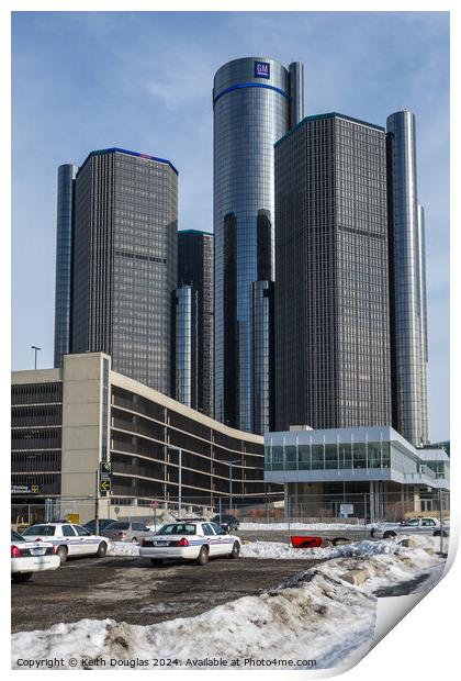 The GM Renaissance Centre, Detroit, USA Print by Keith Douglas