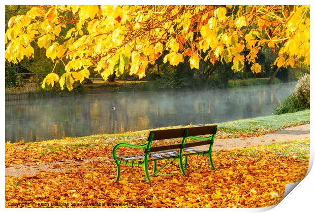 Godmanchester Bench in Autumn Print by Keith Douglas