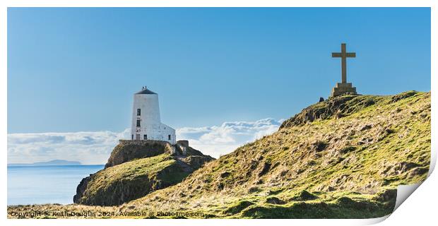 Tŵr Mawr Lighthouse and Cross on Llanddwyn, Anglesey Print by Keith Douglas