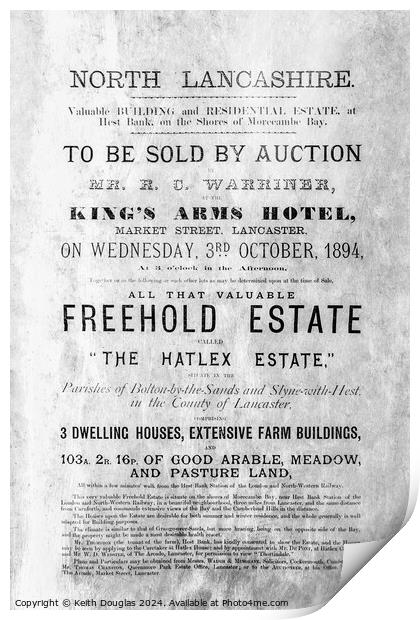 Auction Poster, Hest Bank (B/W) Print by Keith Douglas