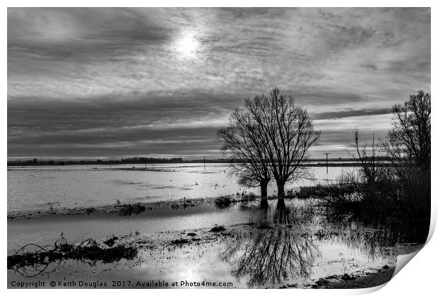 Watery sun on the Fens Print by Keith Douglas