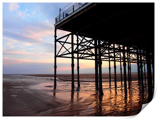 Pier at Sunset Print by Sally Coleman