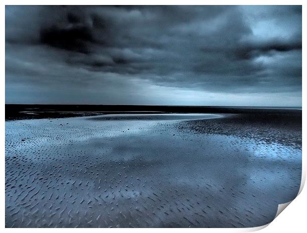 Blue reflections, winter beach Print by Sally Coleman