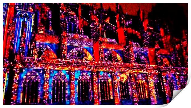 Light show at Strasbourg Cathedral  Print by Carmel Fiorentini