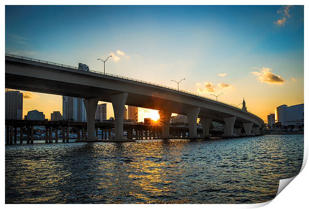 Sunset Under a Miami Bridge Print by matthew  mallett