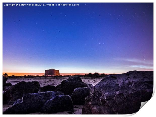  Night Fall In The Shadow of The Martello Tower Print by matthew  mallett