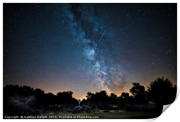 Milky Way and Shooting Stars Over Kelling Heath Print by matthew  mallett
