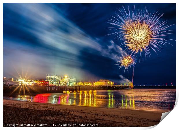 May Day Fireworks On Clacton Pier Print by matthew  mallett