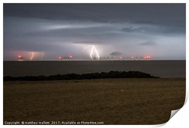 Lightning Strikes Off Clacton Beach Print by matthew  mallett