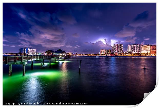 Clearwater Beach At Night With Lightning Print by matthew  mallett