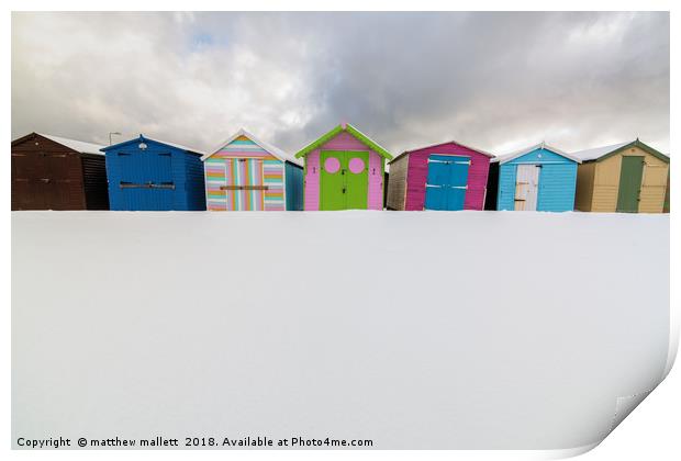 Beach Huts And Snow Print by matthew  mallett