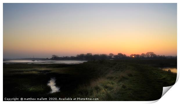 Winter Sunrise Essex Backwaters Print by matthew  mallett