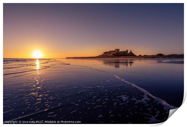 Sunrise Over Bamburgh Castle Beach and Waves Print by Inca Kala