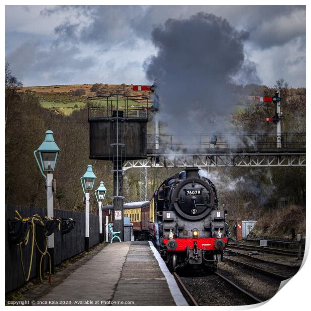Steam Train Pulling In To Grosmont Station Print by Inca Kala