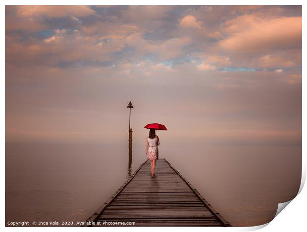 Solitude at the End of the Pier - autumnal tones Print by Inca Kala