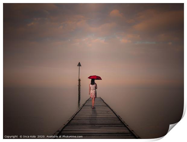 Solitude at the End of the Pier - warm tones Print by Inca Kala