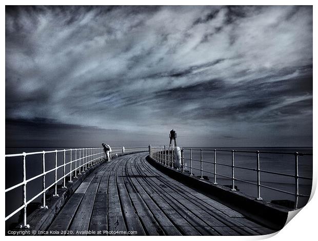 Looking Out To Sea on Whitby Pier Print by Inca Kala