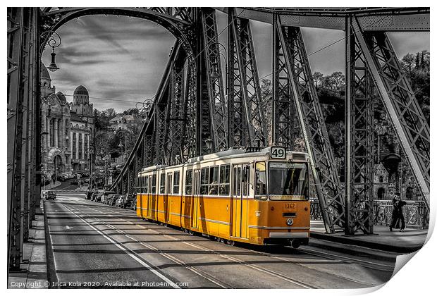 Tram on Liberty Bridge Budapest Print by Inca Kala