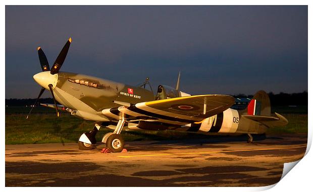 Spitfire at Night Print by Barry Burston