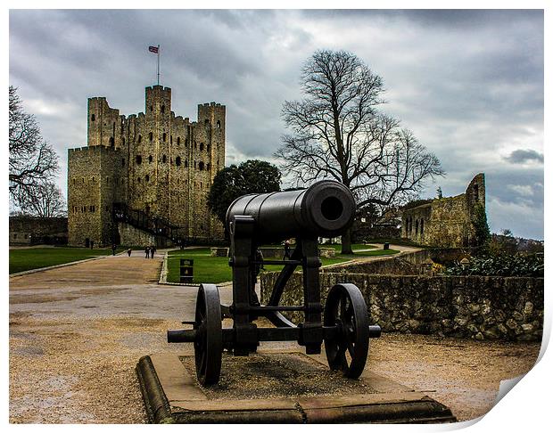 Rochester Castle And Cannon Print by Stewart Nicolaou