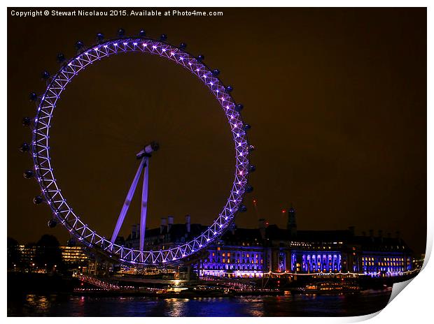  London Eye By Night Print by Stewart Nicolaou