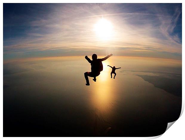 skydive sunset over the bay Print by Ewan Cowie