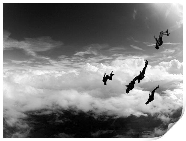 skydive in the clouds Print by Ewan Cowie