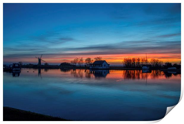 Sunset at Thurne Dyke, Norfolk Broads Print by James Taylor
