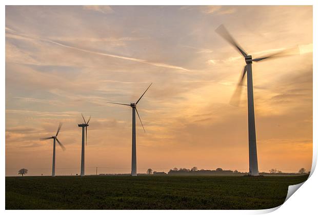 Sunset over Somerton Wind Turbines Print by James Taylor