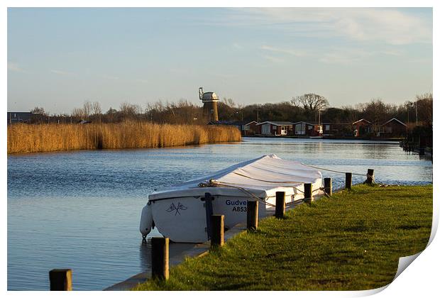 Little boat alone on the River Thurne, Martham, No Print by James Taylor
