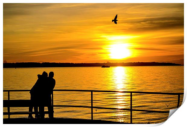 lovers at sunset Print by nick wastie