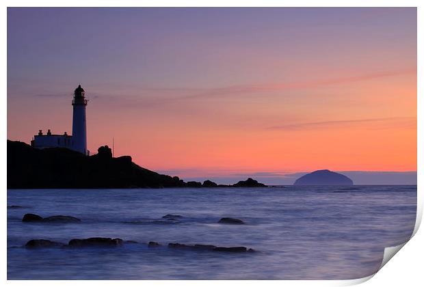 Turnberry Lighthouse towards Ailsa Craig Print by Tommy Dickson