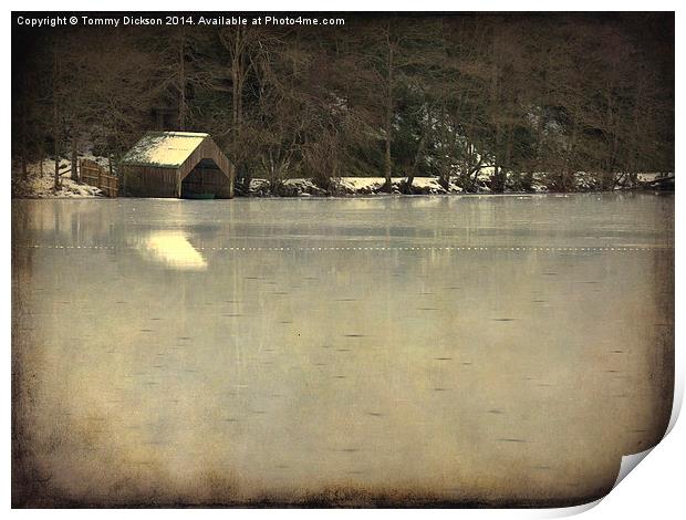 Winter Wonderland A Frozen Loch and Boathouse Print by Tommy Dickson