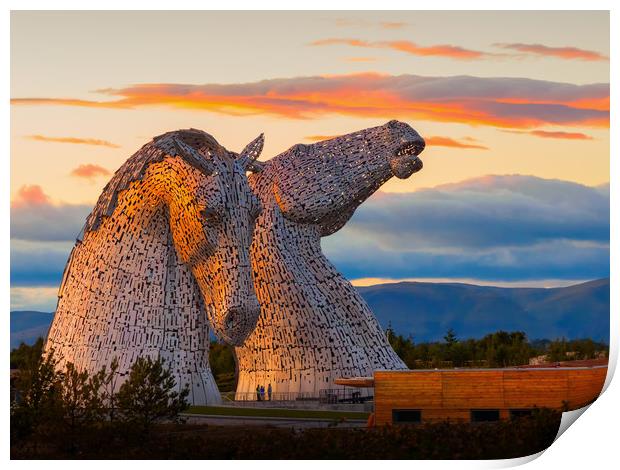 Sunset at the Kelpies. Print by Tommy Dickson